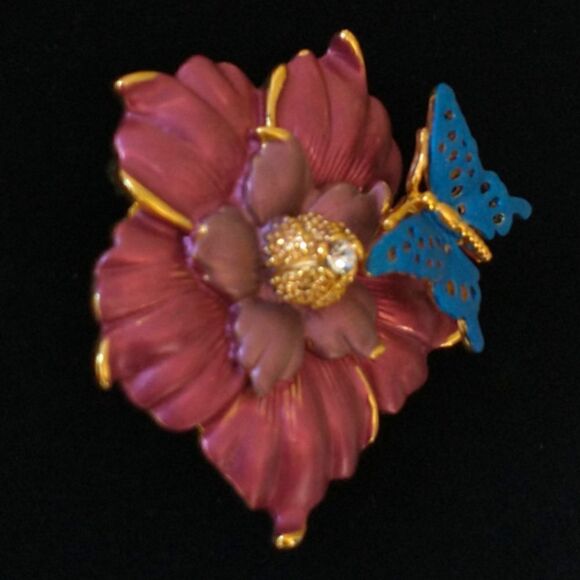 Butterfly Brooch En Tremblant Trembling Trembler Hibiscus Pin Cottagecore Fairy - Picture 1 of 15